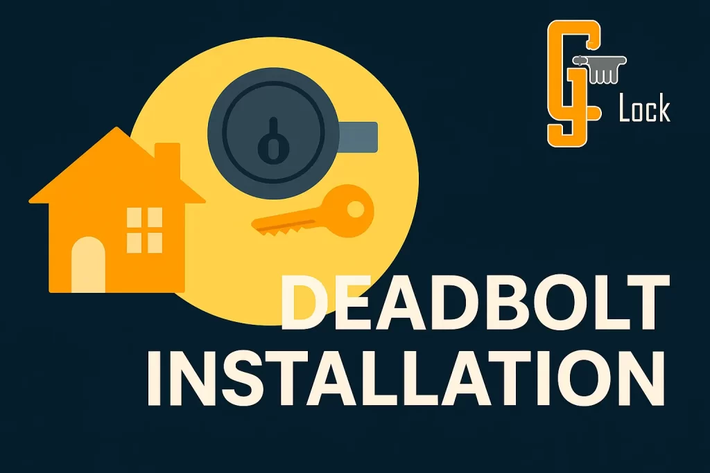 Digital illustration of a house and deadbolt lock promoting professional residential locksmith services by C and J Lock